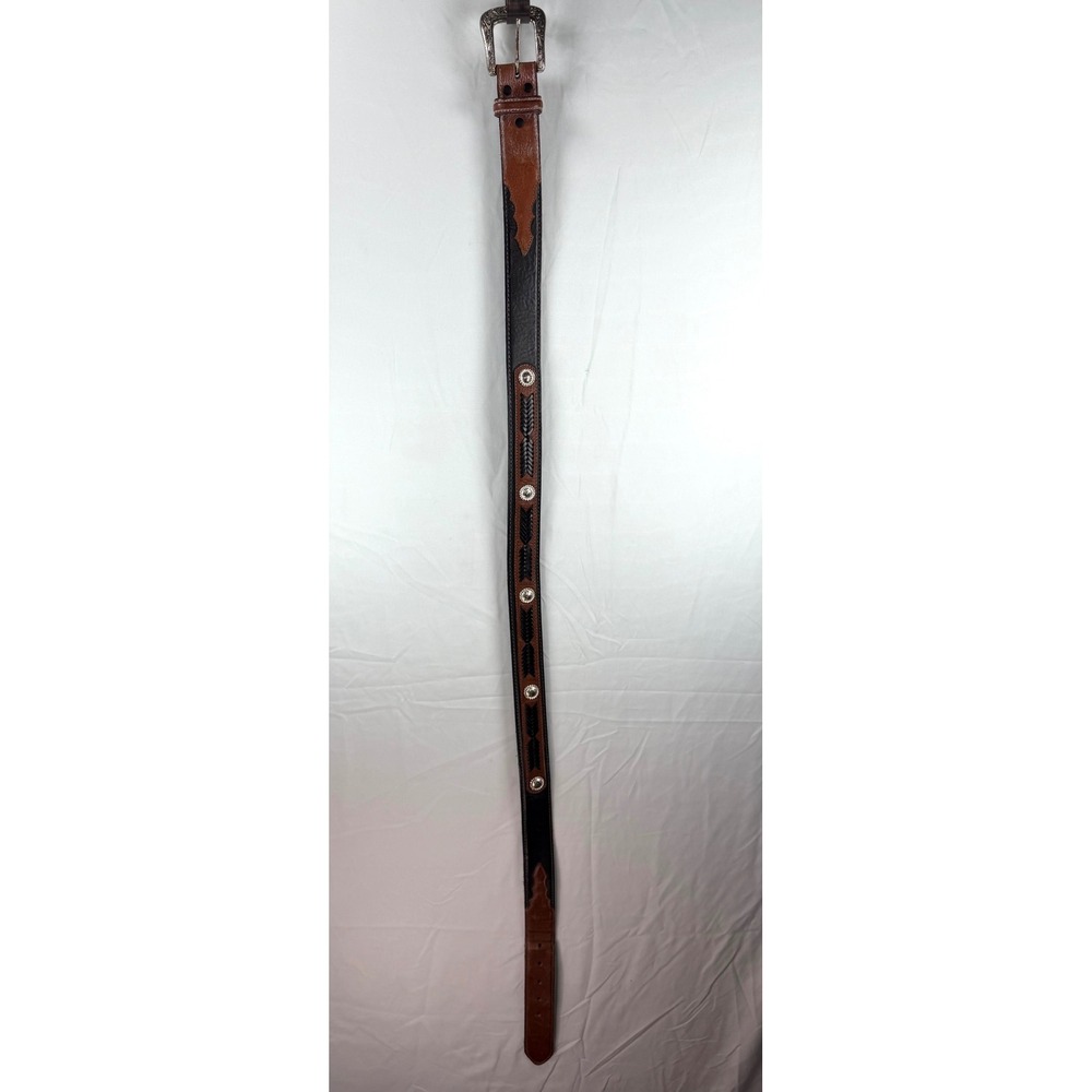 Western Leather Belt Handcrafted Old Sonora Mexico Two Tone Concho Mens 40 7018